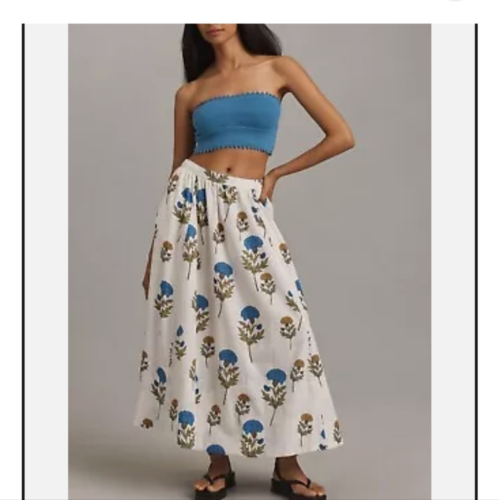 Anthropologie Floral White Maxi Skirt